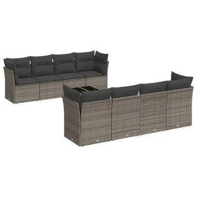 Produktbild von 9-tlg. Garten-Sofagarnitur mit Kissen Grau Poly Rattan