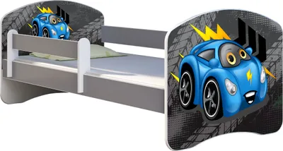 Produktbild von ACMA Jugendbett Kinderbett Junior-Bett Komplett-Set mit Matratze Lattenrost und Rausfallschutz Grau 04 Rote Auto 180x80