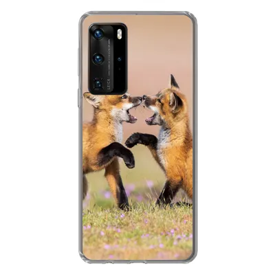 Produktbild von MuchoWow® Handyhülle Schutzhülle Hülle für Huawei P40 Pro Füchse - Blumen - Porträt Silikon Softcase Handy Hülle - Schutz
