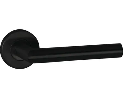Produktbild von Drückerpaar Hermat Basic 02 auf hoher Rosette rund schwarz