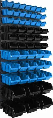 Produktbild von Lagersystem Wandregal 576 x 1170 mm | 57 stck. Box | Stapelboxen Schüttenregal Sichtlagerkästen | Extra Starke Wandplatten | Regal Erweiterbar | Werkstattregal Lagerregal Werkstattwandregal Steckregal