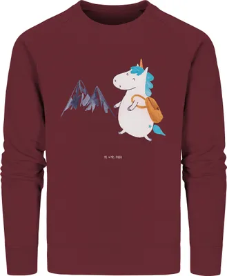 Produktbild von Mr. & Mrs. Panda Baumwoll Pullover Einhorn Bergsteiger Größe XXL - Burgundy - Geschenk, Reisen, Sweatshirt, Unicorn, Urlaub, Sweater, Abenteuer, Einhörner, Weltenbummler