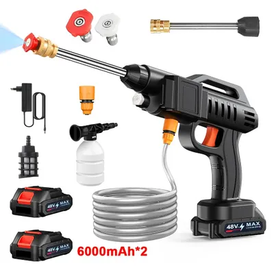 Produktbild von Akku Hochdruckreiniger - 50 bar Waschpistole für Auto - Set mit 2 Batterien - 1500–1999 W - 5 m Schlauch - 3,5 l/min Wasserfluss