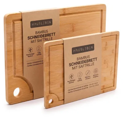 Produktbild von hausleben Bambus Schneidebrett 2er Set (33x23 & 40x30 cm) mit Saftrille