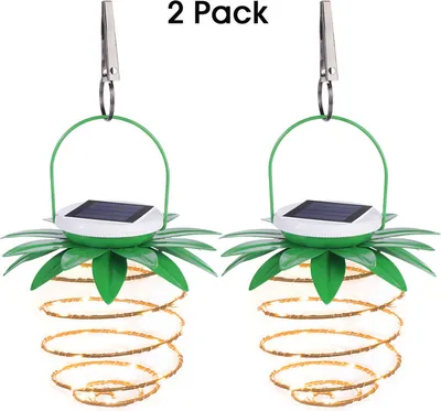 Image de 2Pack 60LED Ananas Lanterne solaire Lumières extérieures étanches Paysage solaire Spotlight Sensor Lanterne solaire pour jardin Yard Allée Véranda Trottoir Patio