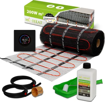 Produktbild von Elektrische Fußbodenheizung Dünnbettheizmatte 200Watt Komplett Set Thermostat Fliesen 7,0m²