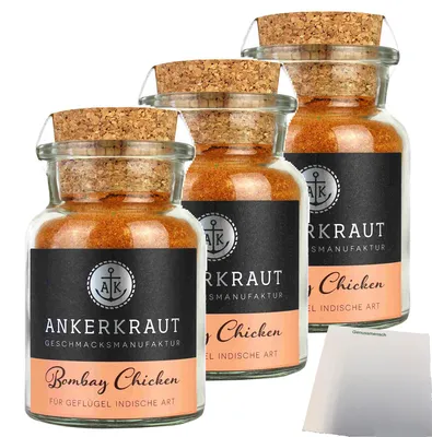 Produktbild von Ankerkraut Bombay Chicken 3er Pack (3x90g Glas) + usy  Block