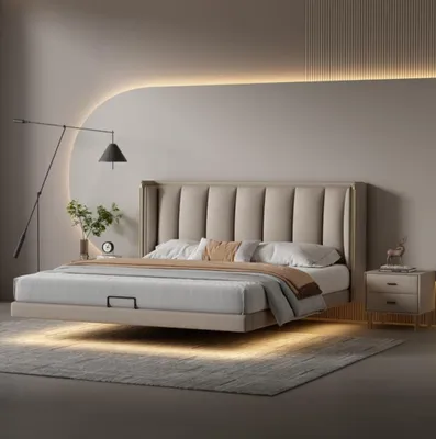 Produktbild von Weißes Schlafzimmer Doppelbett Designer Luxus Möbel Holzgestell Betten