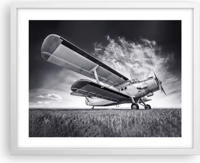 Produktbild von Gerahmtes Poster - Weißer Rahmen - Flugzeug An-2 Schwarzweiß - 50x40 cm - Wand Bild - Wanddeko - Wandbilder - Kunstposter - Wandposter - Bilderrahmen - Bilder - Kunstdruck - Wandbild - P2WAA50x40-4363