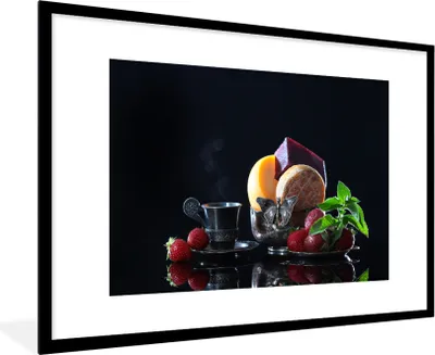 Produktbild von MuchoWow® Gerahmtes Poster Rustikal - Obst - Käse - Tisch - Stilleben 90x60 cm - Poster mit Schwarzem Bilderrahmen Wandposter Rahmen Foto Bilder - Wanddekoration - Fotos
