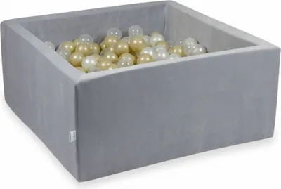 Image de Piscine à balles 90x90x40cm Velvet Soft gris clair - Avec 400 balles / transparent, or clair, nacré