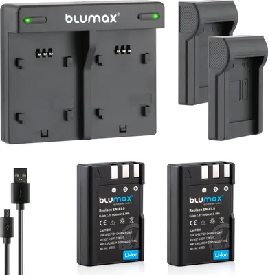 Produktbild von 2x Akku + Lader passend für Nikon EN-EL9 DSLR D60, D40, D40x D5000 D3000 1100 mAh
