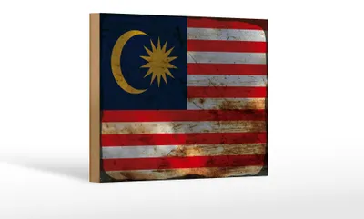 Produktbild von Holzschild Flagge Malaysia 18x12 cm Flag of Malaysia Rost Dekoration