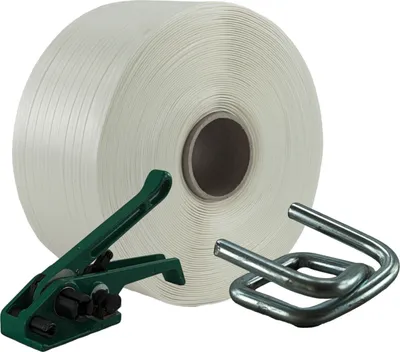 Produktbild von 13 mm Textil Polyester Umreifung Set Umreifungsband Bandspanner Metallklemmen