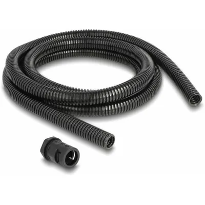 Produktbild von DeLOCK Kabelschutzschlauch 2 m x 15,8 mm mit 2 x PG11 Schlauchverschraubung Set schwarz, Kabelmuffe, Kunststoff, Schwarz