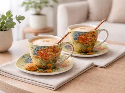 Obrázok produktu pre Sada dvoch porcelánových šálok s motívom "Maki" od Van Gogha, objem 250 ml, značka Queen Isabell