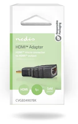 Image de HDMI™ Adaptateur | HDMI™ Micro connecteur | HDMI™ Sortie | Plaqué or | Droit | ABS | Noir | 1 pc. | Boîte