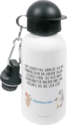 Produktbild von Mr. & Mrs. Panda Wasserflasche Maus Pinguin Geburtstag - Weiß - Geschenk, Trinkflasche, Geburtstagsgeschenk, Sportflasche, Kinder, Happy Birthday, Kindergarten