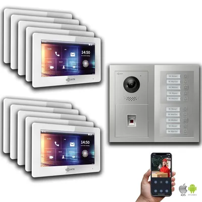 Image de IP 2 fils BUS Interphone-portier MFH | Argent : 7 pouces Blanc : Boîte d'encastrement Couleur du moniteur : 7 pouces Blanc Montage : boîte d'encastrement