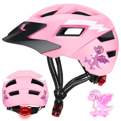 Produktbild von Kinder Fahrradhelm mit LED-Licht, Verstellbar, Multisport, Rosa S