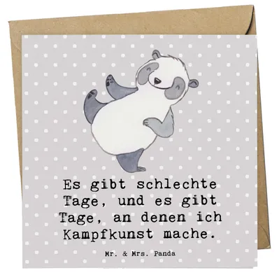 Produktbild von Mr. & Mrs. Panda Grußkarte Panda Kampfkunst - Grau Pastell - Geschenk, doppelkarte, Kampfsportarten, Klappkarte, anlasskarte, Selbstverteidigung, Glückwunschkarte
