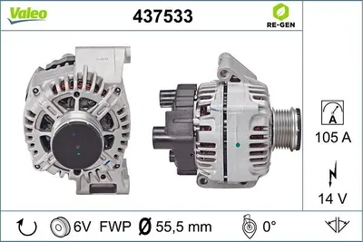 Produktbild von VALEO 437533 Lichtmaschine Generator LiMa 105A 14V für OPEL Corsa C Schrägheck (X01) Meriva A (X03) Astra H Caravan (A04) Astra H Schrägheck (A04)