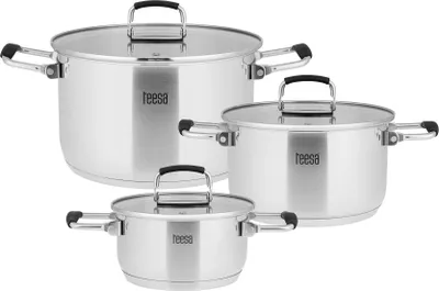 Immagine prodotto di Set di 6 pentole in acciaio inox Teesa, vetro temperato, adatto all'induzione
