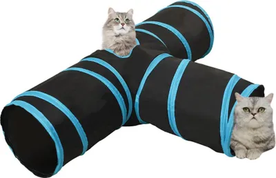 Produktbild von vidaXL Katzentunnel 3-Wege Schwarz und Blau 90 cm Polyester
