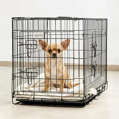Produktbild von Hunde Transportbox Hundekäfig M zooprinz | Faltbar & Kunststoffwanne | kleine Hunde | 77,5 × 48,5 × 55,5 cm | Tragegriff Gitter Box