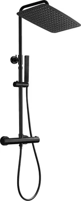 Immagine prodotto di Sistema doccia termostatico a pioggia in acciaio inox nero regolabile in altezza - Inclusa colonna doccia e soffione 35x25cm doccia a pioggia senza rubinetto