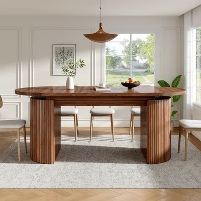 Produktbild von Flieks Ausziehbarer Esstisch mit verstecktem Staufach, Esszimmertisch mit verdickte Tischplatte, Küchentisch 120-160x80x76cm, Dunkelbraun