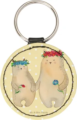 Produktbild von Mr. & Mrs. Panda Schlüsselanhänger Bären mit Blumenkranz - Gelb Pastell - Geschenk, Familie, schlüsselring anhänger, Family, edel, Taschenanhänger, Mama, mini, Bär