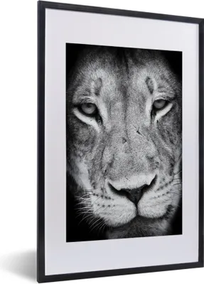 Produktbild von MuchoWow® MuchoWow® Gerahmtes Poster Tierprofil Löwenkopf in schwarz und weiß 40x60 cm - Poster mit zchwarzem Bilderrahmen - Poster in Rahmen