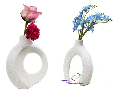 Produktbild von 2-teiliges Vasen Set Blumenvase Dekovase Vase Romantik Design HY2190 Weiss