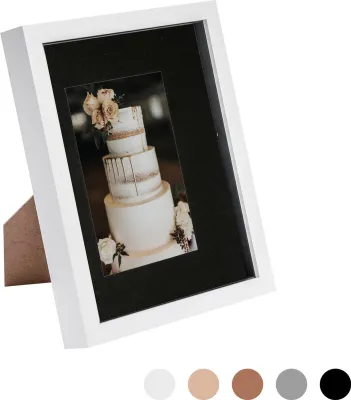 Produktbild von Nicola Spring 8 x 10 3D-Schatten-Kasten-Foto-Rahmen - Pop-up-Anzeige Bilderrahmen mit 4 x 6 Montage - Glas Aperture - Weiß / Schwarz