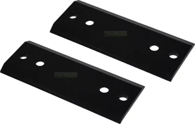 Two black metal blades with screw holes, presented on a white background.