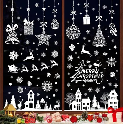 Fensterbilder Weihnachten, 9 Stück, 30x20 cm, selbstklebend, weiß