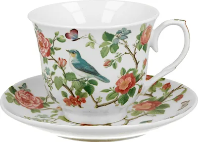 Zdjęcie produktu dla Kolekcja DUO CROCUS Filiżanka 250 ml BIRDS ON A BRANCH z spodkiem, porcelana New Bone China