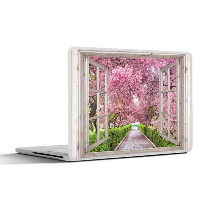 Produktbild von MuchoWow® Laptop Aufkleber Sticker Cover Japanisch - Sakura - Blüte - Baum - Blütenzweige - Durchsichtig 25x18 cm - Laptop-Deko