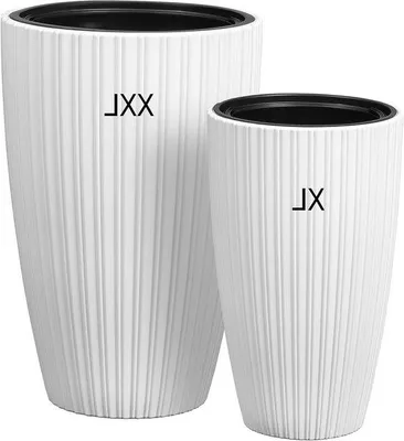 Produktbild von Blumentopf Set - Pflanzschalen rund - Außendekoration - Mit abnehmbarem Einschub - XXL und XL - Weiß