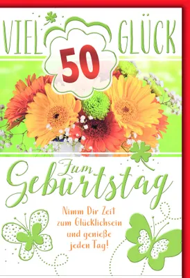 Produktbild von 50. Geburtstag Glückwunschkarte mit Briefumschlag Bunter Blumenstrauß