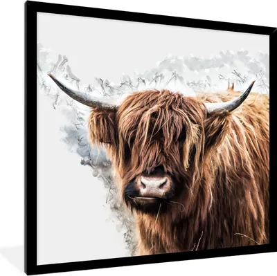 Produktbild von MuchoWow® MuchoWow® Gerahmtes Poster Schottisches Hochlandrind - Schottische Kuh 40x40 cm - Poster mit zchwarzem Bilderrahmen - Mit Rahmen - Wanddekoration Schlafzimmer