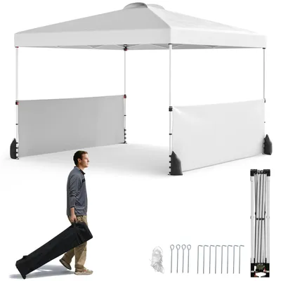 Produktbild von GOPLUS 3x3 m Pop-Up-Pavillon, höhenverstellbarer Faltpavillon mit Seitenwänden & Tragtasche, faltbarer Gartenpavillon mit 4 Sandsäcken, Weiß