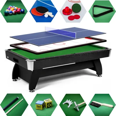 Obrázok produktu pre Biliardový stôl Vip Extra 9 FT čierno/zelený s nadstavcom ping-pong/hokej