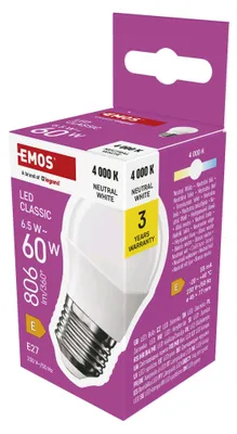 LED žárovka Classic Mini Globe / E27 / 6,5 W (60 W) / 806 lm / neutrální bílá