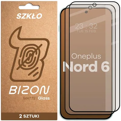 Produktbild von 2x Mattes Hartglas für OnePlus Nord 6, Bizon Glass Matte Duo, Schwarzer Rahmen