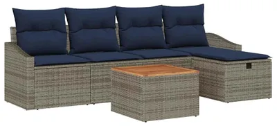 Obrázok produktu pre Súprava záhradných pohoviek s vankúšom 6 pcs Sivá Poly ratan