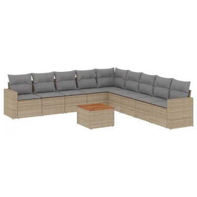Image de vidaXL Ensemble de salon de jardin 10 pièces avec coussins Beige Poly Rattan
