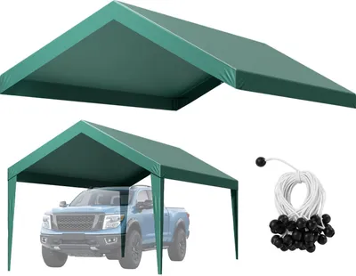 Image de Toit de remplacement pour carport - Bâche pour tente de garage/abri de voiture - 3 x 6 m - résistant aux UV - résistant à l'usure - sans cadre - vert foncé
