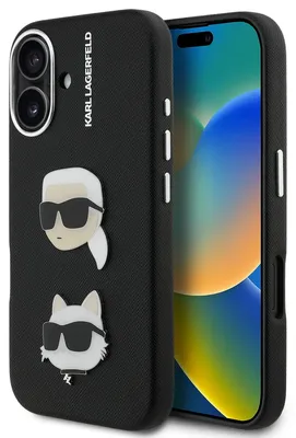 Obrázok produktu pre Karl Lagerfeld štruktúrovanýPolyuretánK&CH Heads kryt pre iPhone 16 čierny (KLHCP16SPSFDHPK)